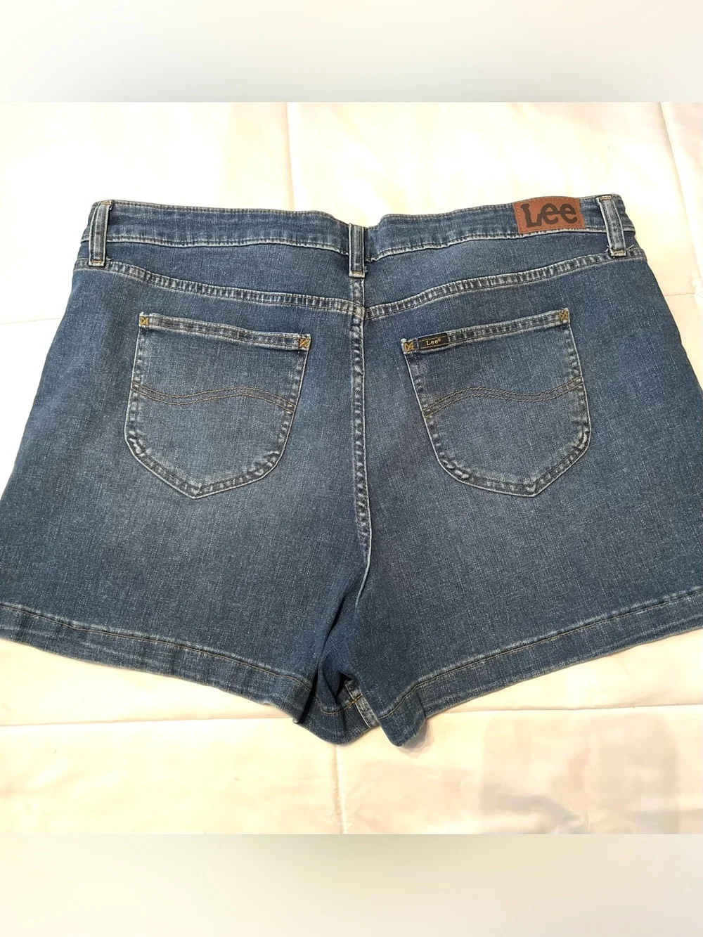 Lee Classic Mid Rise Plus‎ Size Blue Stretch Y2K Denim Shorts-20